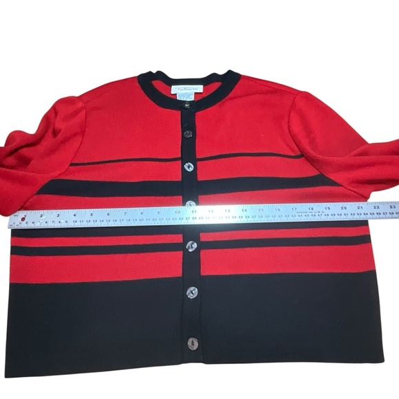 TALBOTS Wool Blend Cropped Button Front Long Sleeve Cardigan Red & Black Sz M - Picture 6 of 8